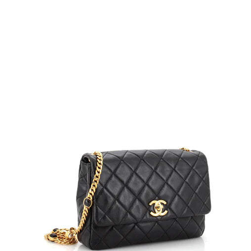 Chanel Resin Pearl Chain Flap Bag Quilted Lambskin Medium