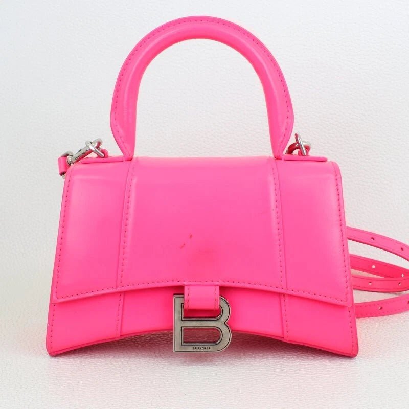 Balenciaga Hourglass XS Shiny Box Calf Top-Handle Bag  Fuschia