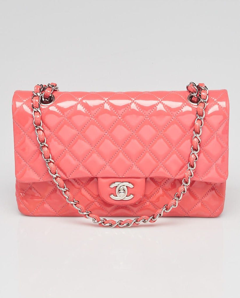 Chanel Pink Quilted Patent Leather Classic Medium Double Flap