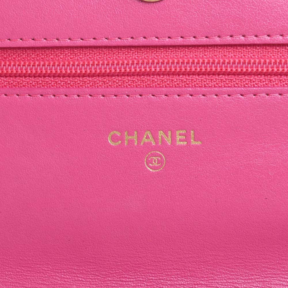 Chanel Tweed Quilted Wallet On Chain WOC Pink
