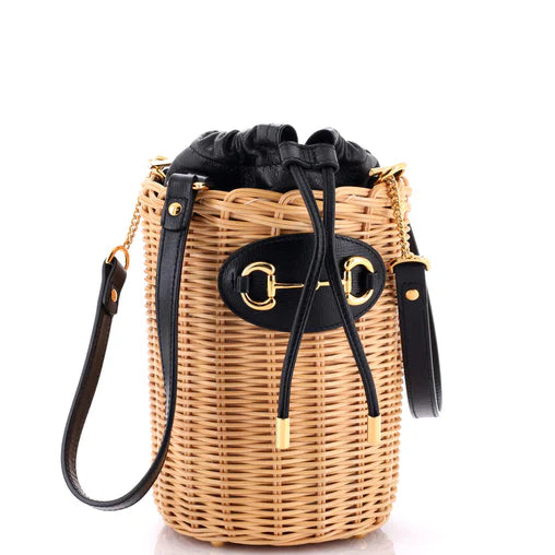 Horsebit 1955 Bucket Bag Wicker and Leather Small